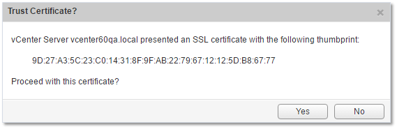 Figure 13 - Accepting SSL certs when configuring SSO and registering vCenter Server