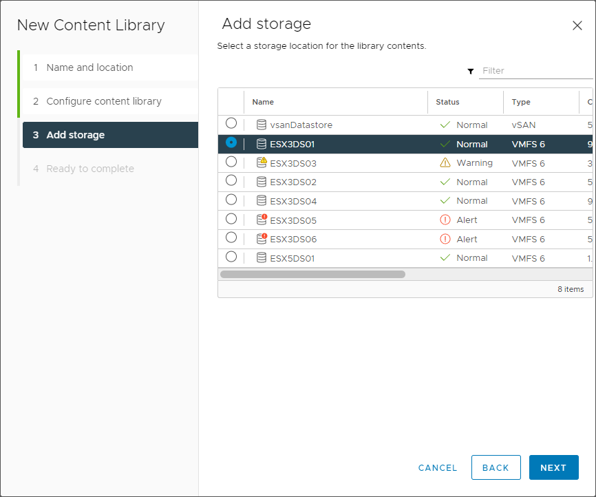 Add storage for the subscribed VMware Content Library