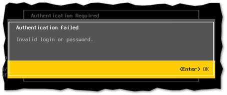An invalid password typed in at the console