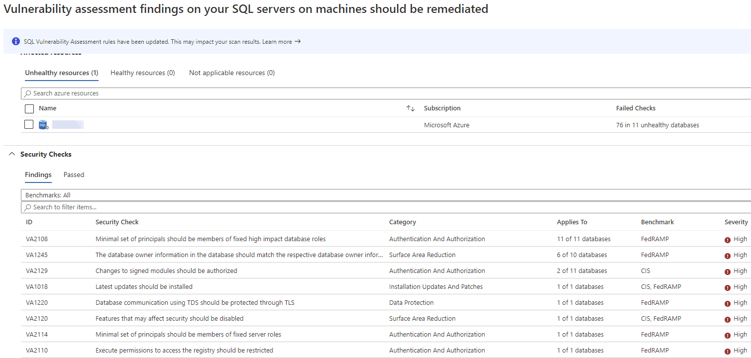 ASC SQL Server vulnerability list