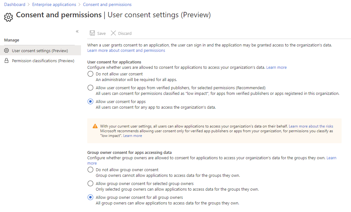 Azure AD portal Consent and Permissions