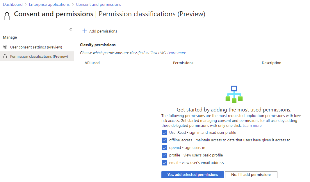 Azure AD Suggested low impact permissions