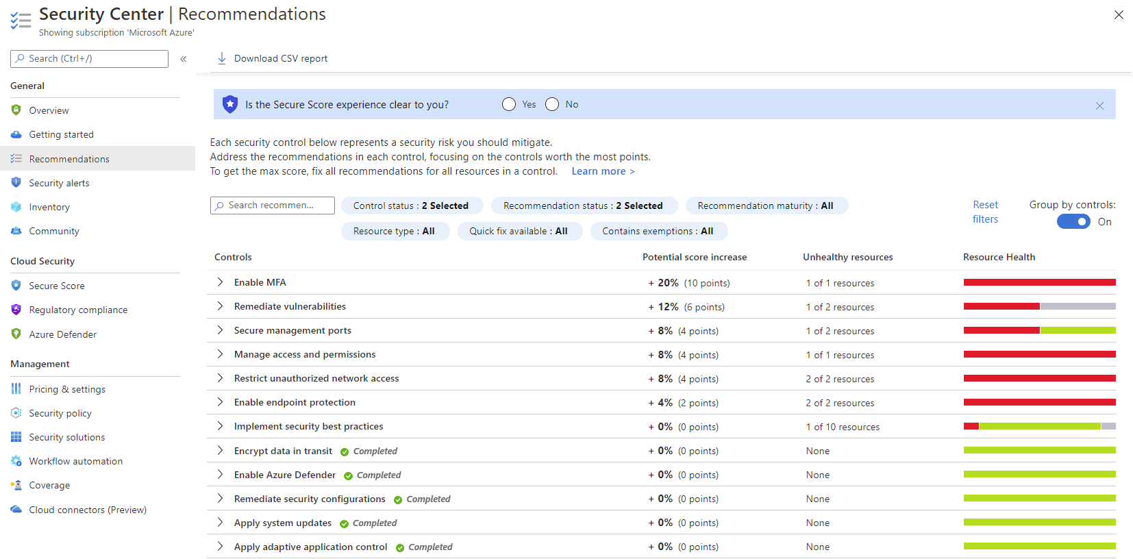 Azure Security Center Recommendations