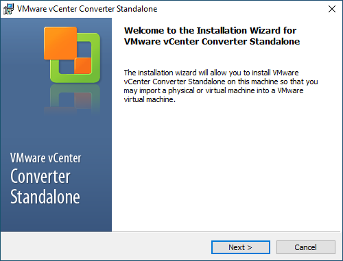 Beginning the installation of VMware Converter for P2V