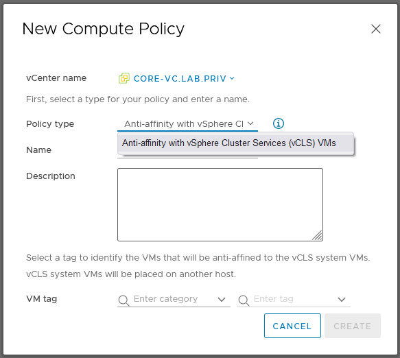 Compute policies let you set DRS’s behavior for vCLS VMs