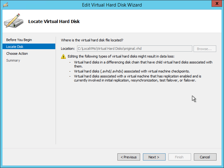 Locate VHD Page; Disabled