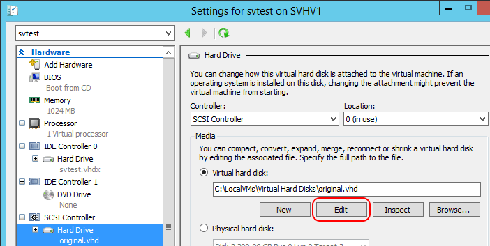 VM Settings: VHD Edit