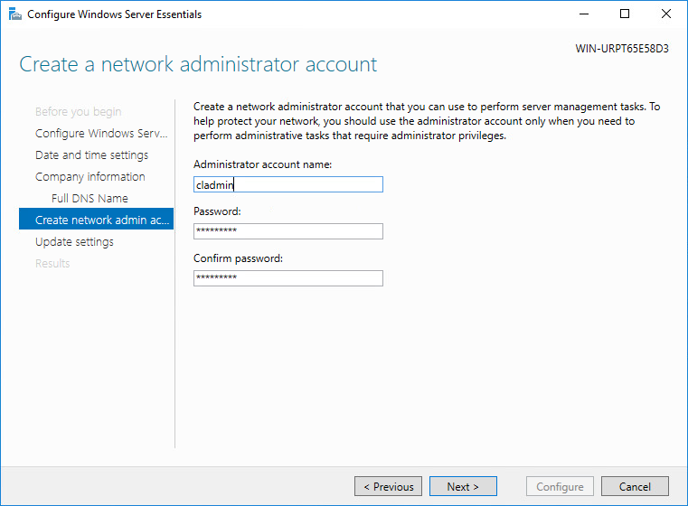 Create a network administrator account