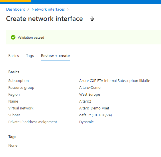 Create NIC network interface