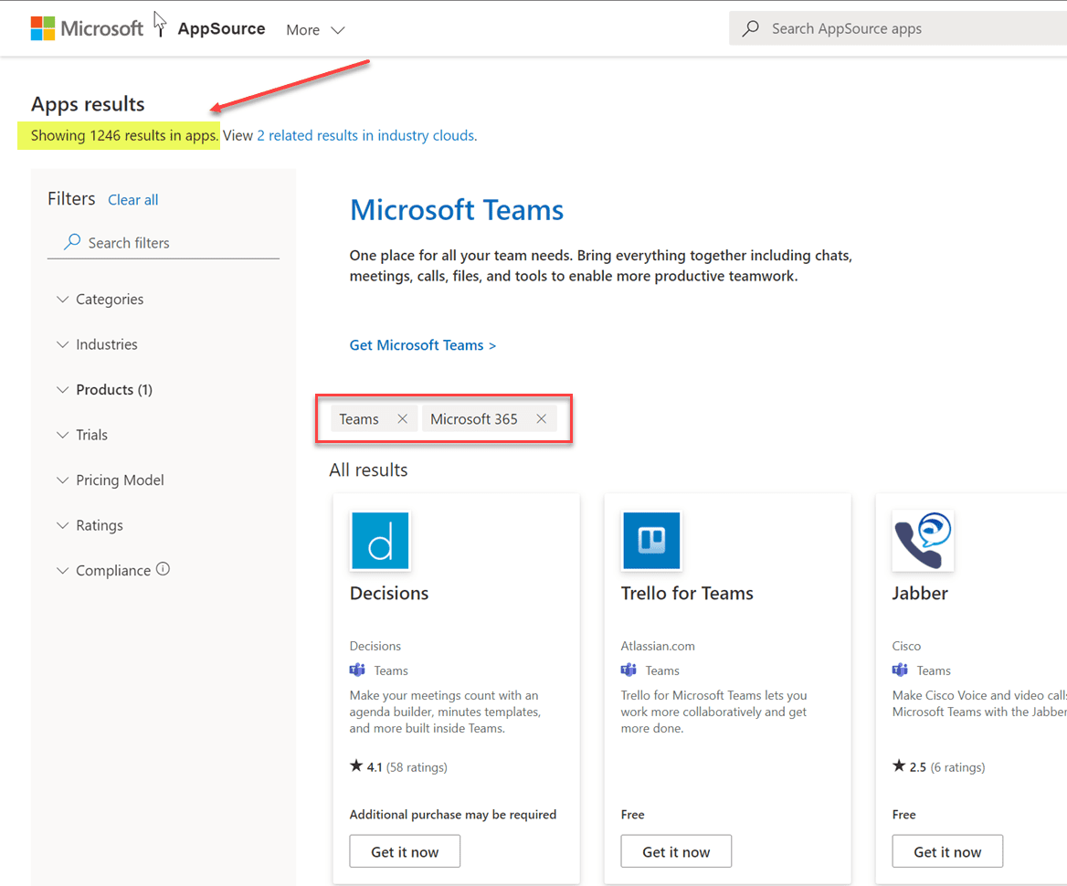 Exploring Microsoft Teams app integrations in the Microsoft AppSource site