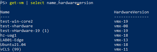 Get the versions of all VMs with the ‘HardwareVersion’ property