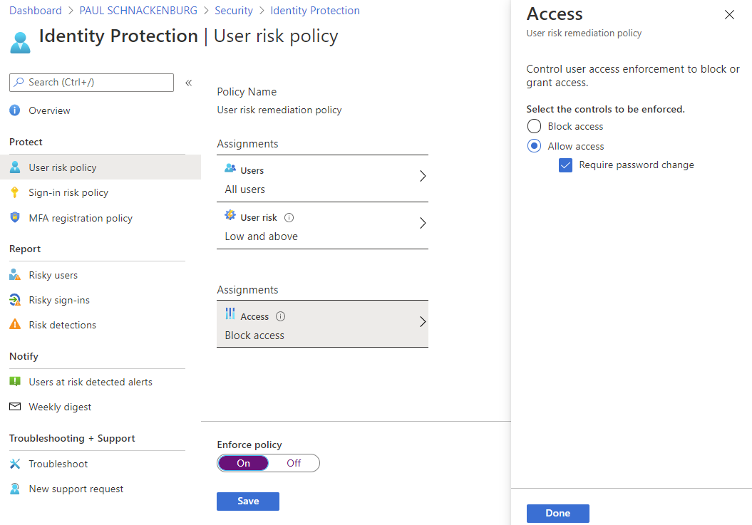 Identity Protection User Risk Policy