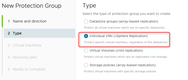 In the Type section, select Individual VMs