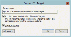 iSCSI Connect to Target Dialog