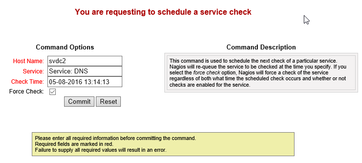 Reschedule Nagios Service Check
