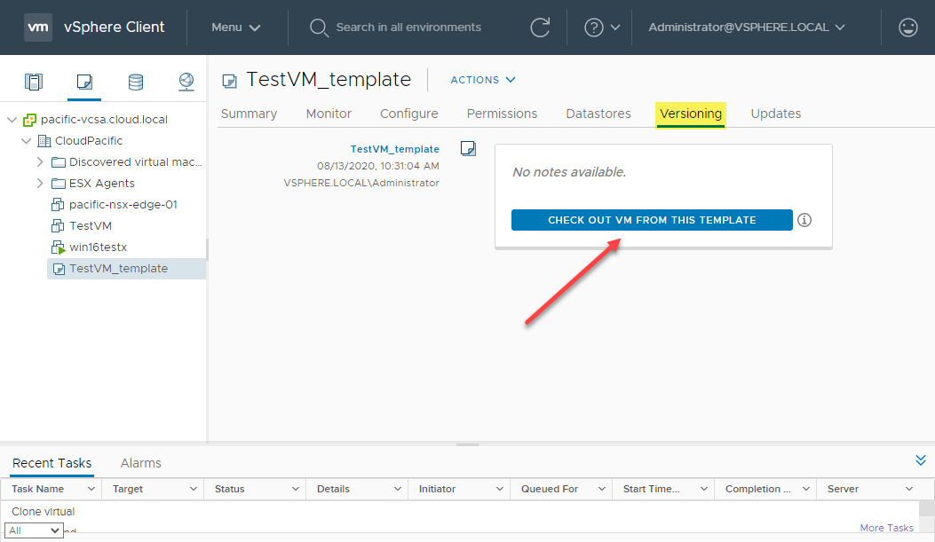 New template management provides versioning inside of the vSphere Client