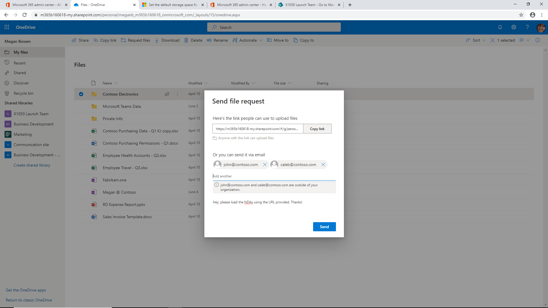 OneDrive For Business Send File Request