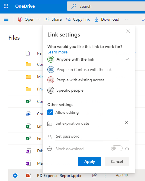 OneDrive For Business Sharing Options