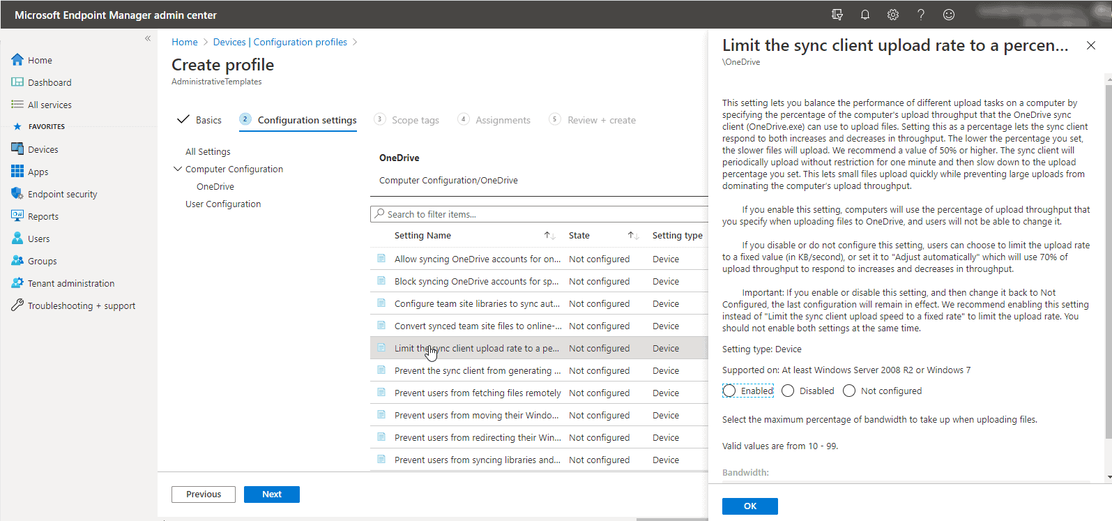 OneDrive policies in Microsoft Endpoint Manager