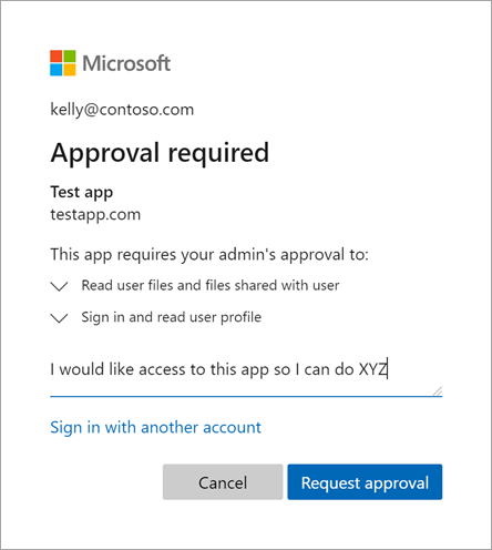 Request approval with justification, Microsoft
