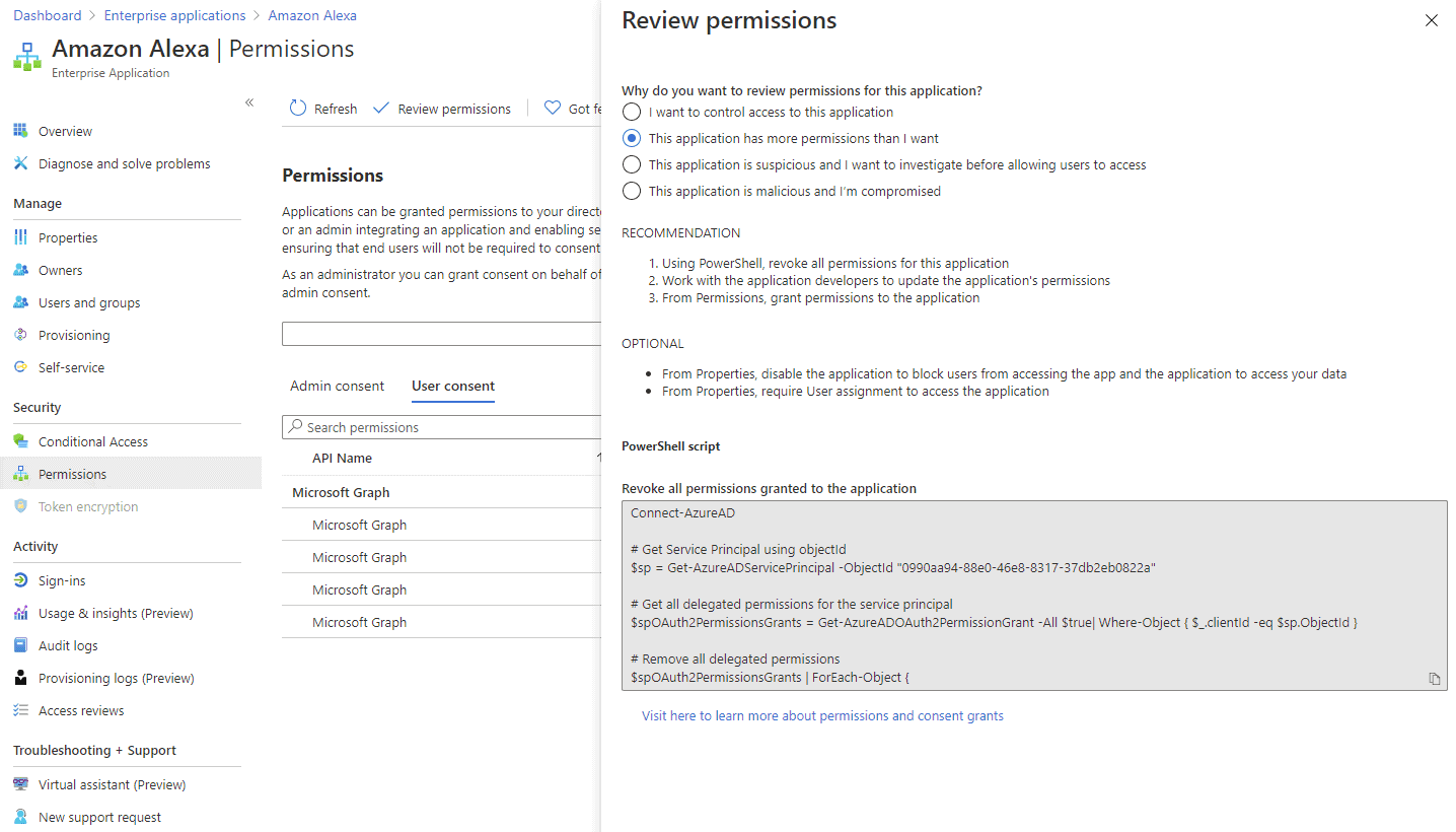 Review permissions for an existing app