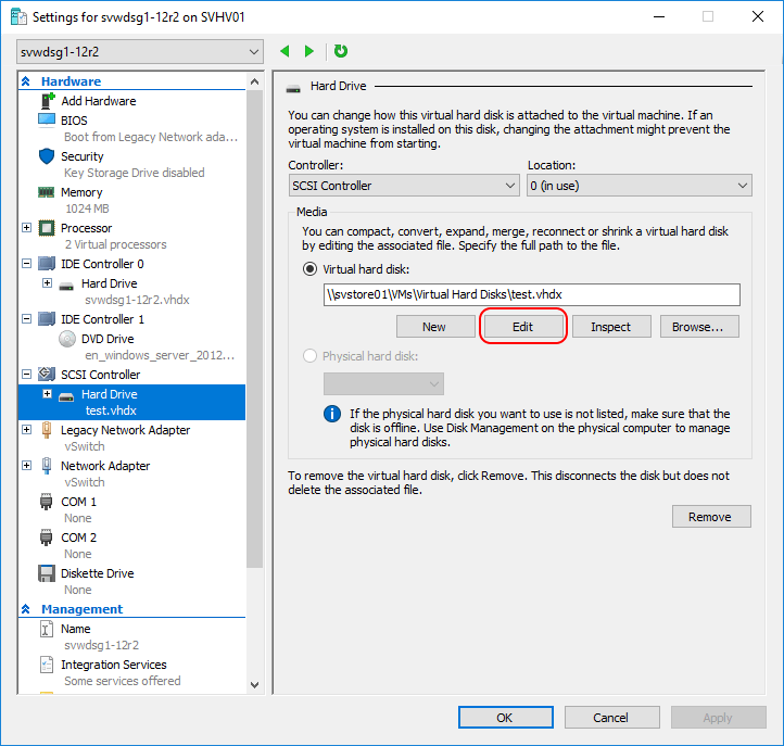 Resize a Virtual Machine's Virtual Hard Disk with Hyper-V Manager