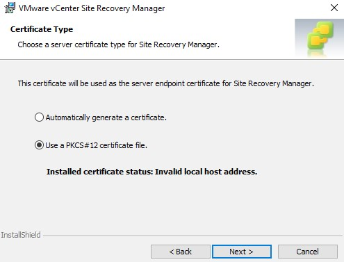 Select Use a PKCS12 certificate file in the next panel.