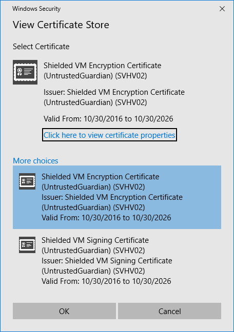 VM Shielding Certificates