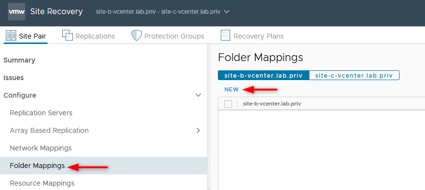 Site Pair > Configure > Folders Mappings