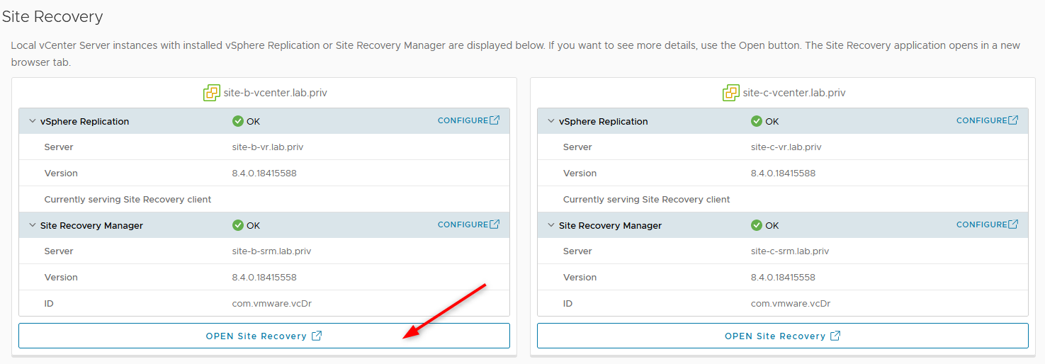 Site Recovery pane