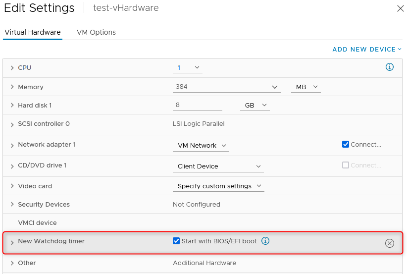 The Watchdog Timer can only be added on a vSphere 7 host