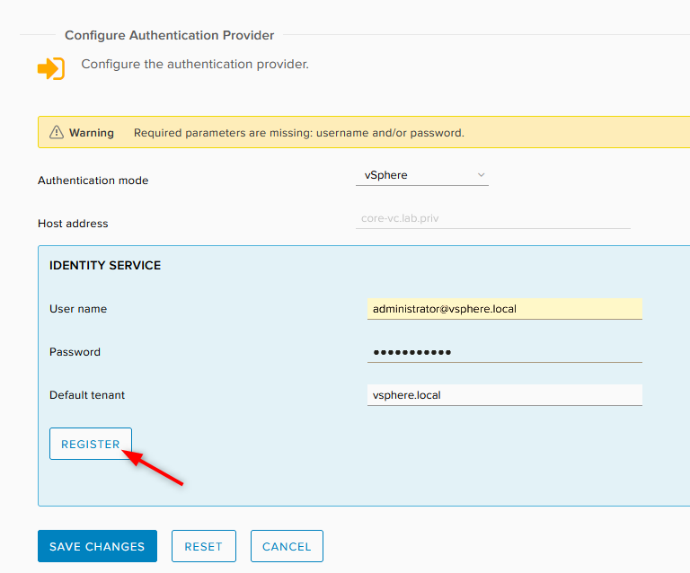 type your credentials to connect to vCenter