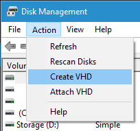 Windows 10 VHD Menu