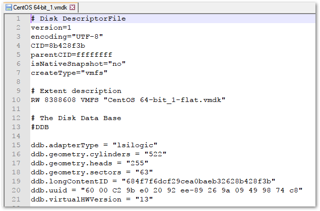 Viewing a VMDK descriptor file in a text editor