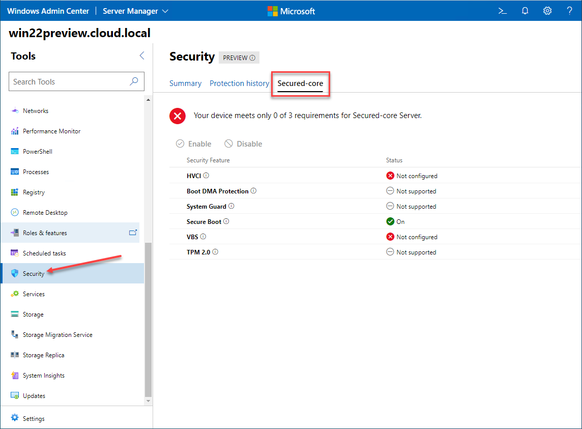 Viewing Secured-Core configuration using Windows Admin Center