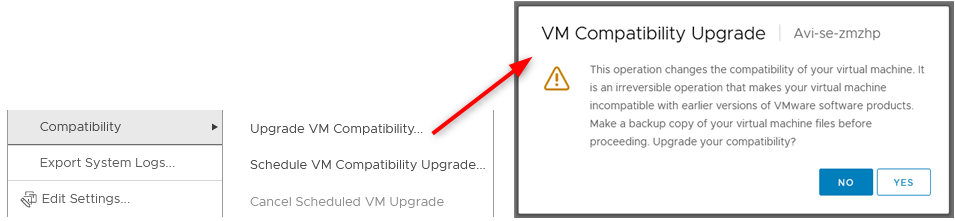 VM compatibility can be upgraded in powered off state but cannot be downgraded.