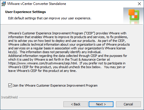 VMware CEIP options