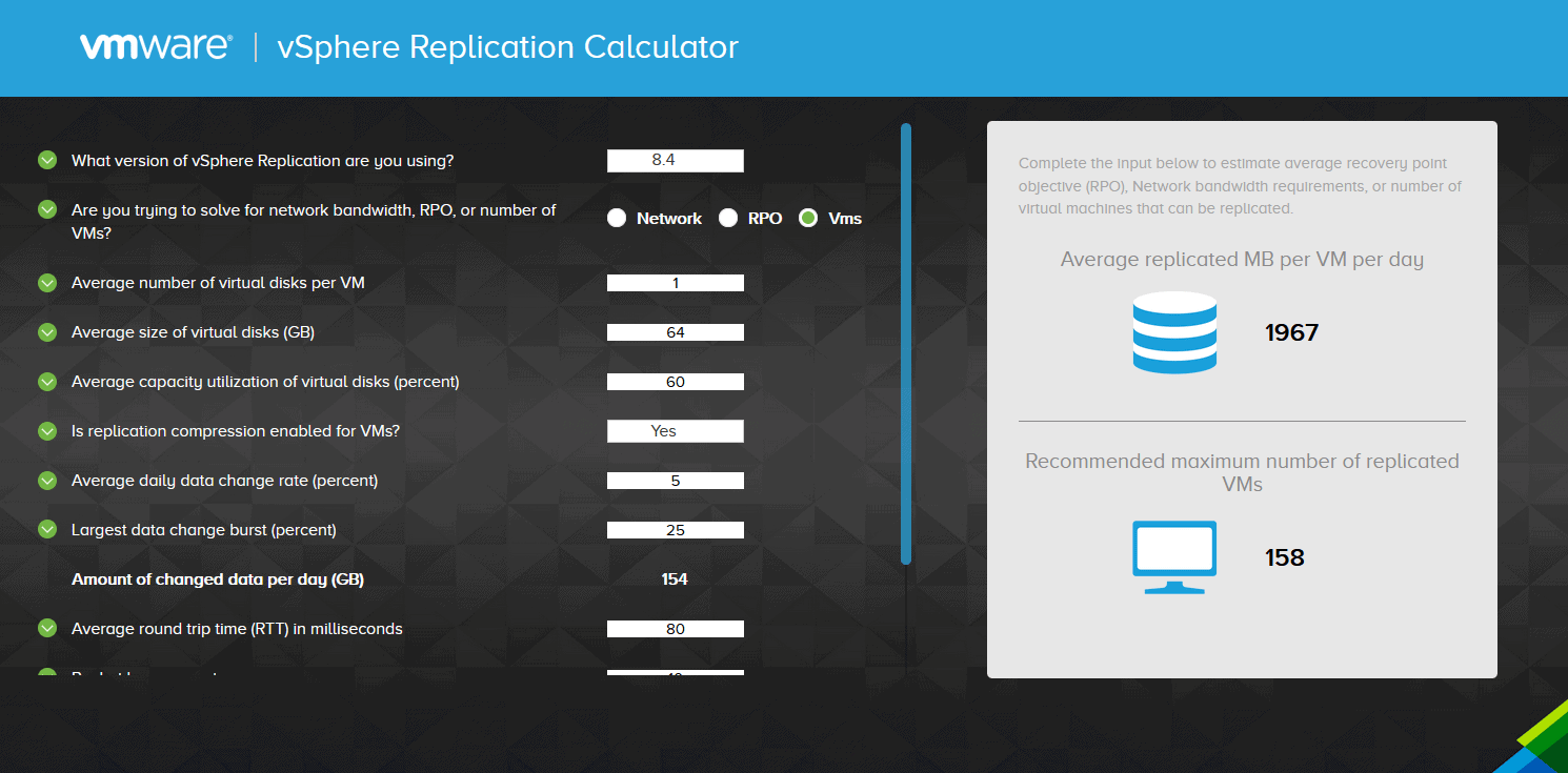 vSphere Replication calculator