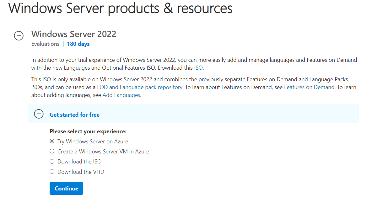Windows Server 2022 evaluation files