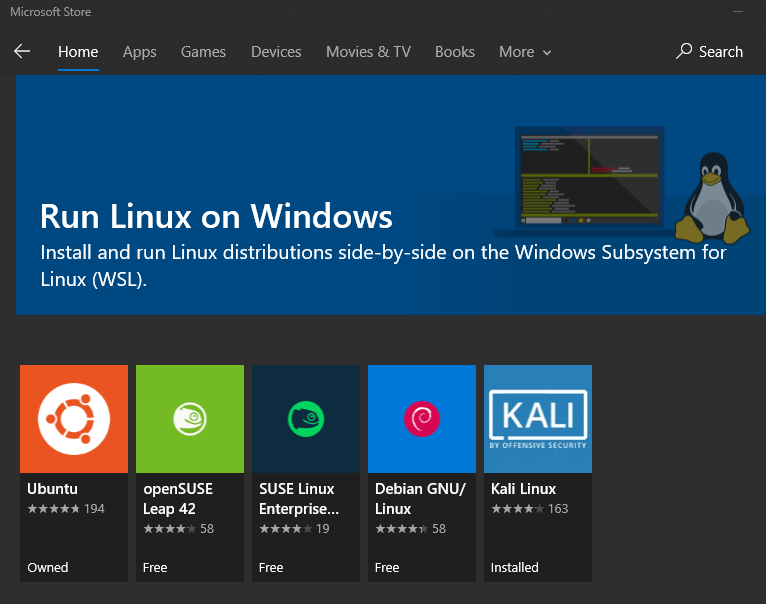 run linux on windows microsoft store