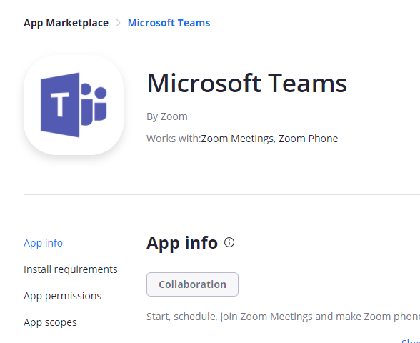 Zoom integration with Microsoft Teams with Teams apps integration